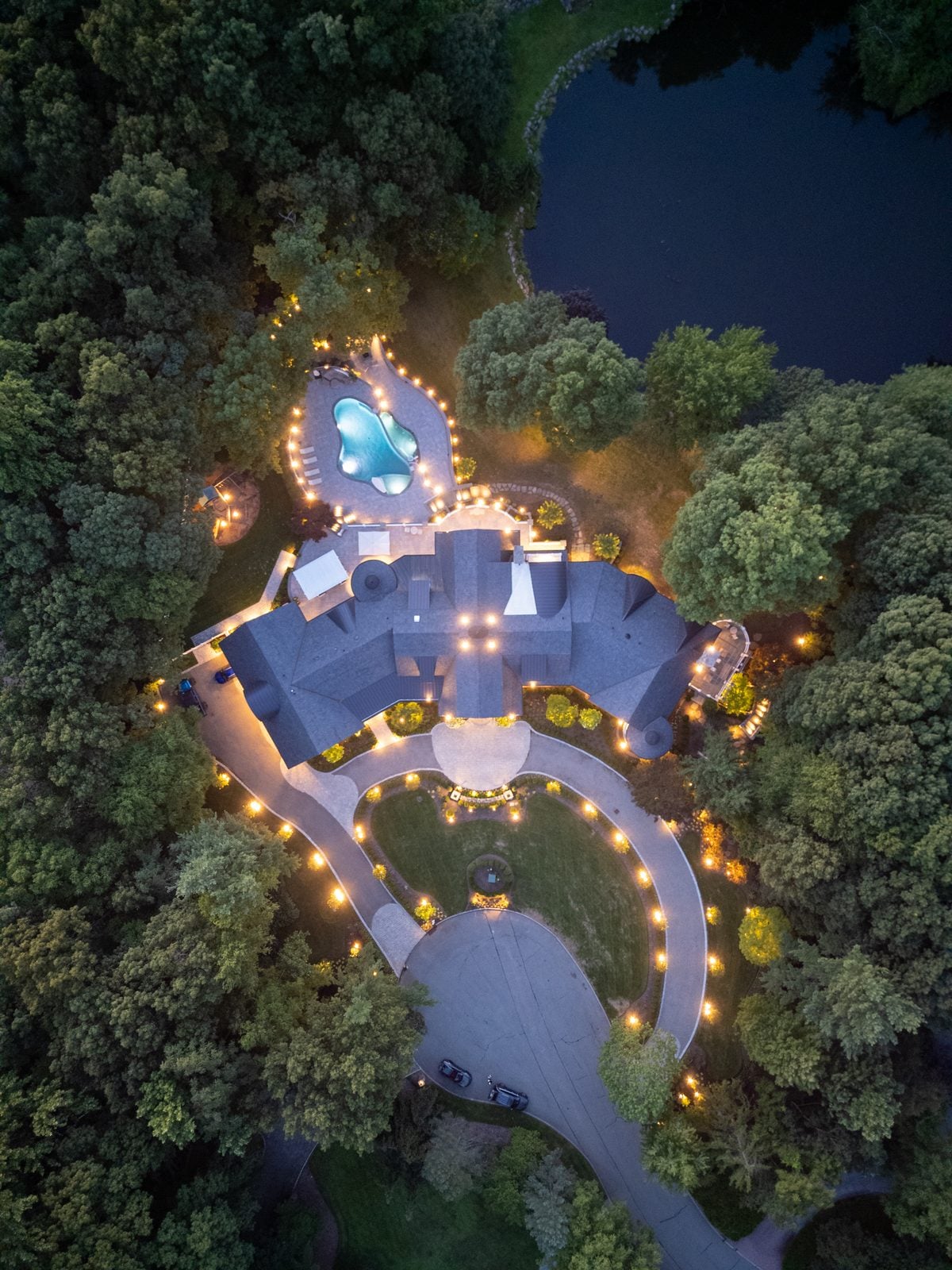 A New Jersey property lit at night by Unique Outdoor Lighting