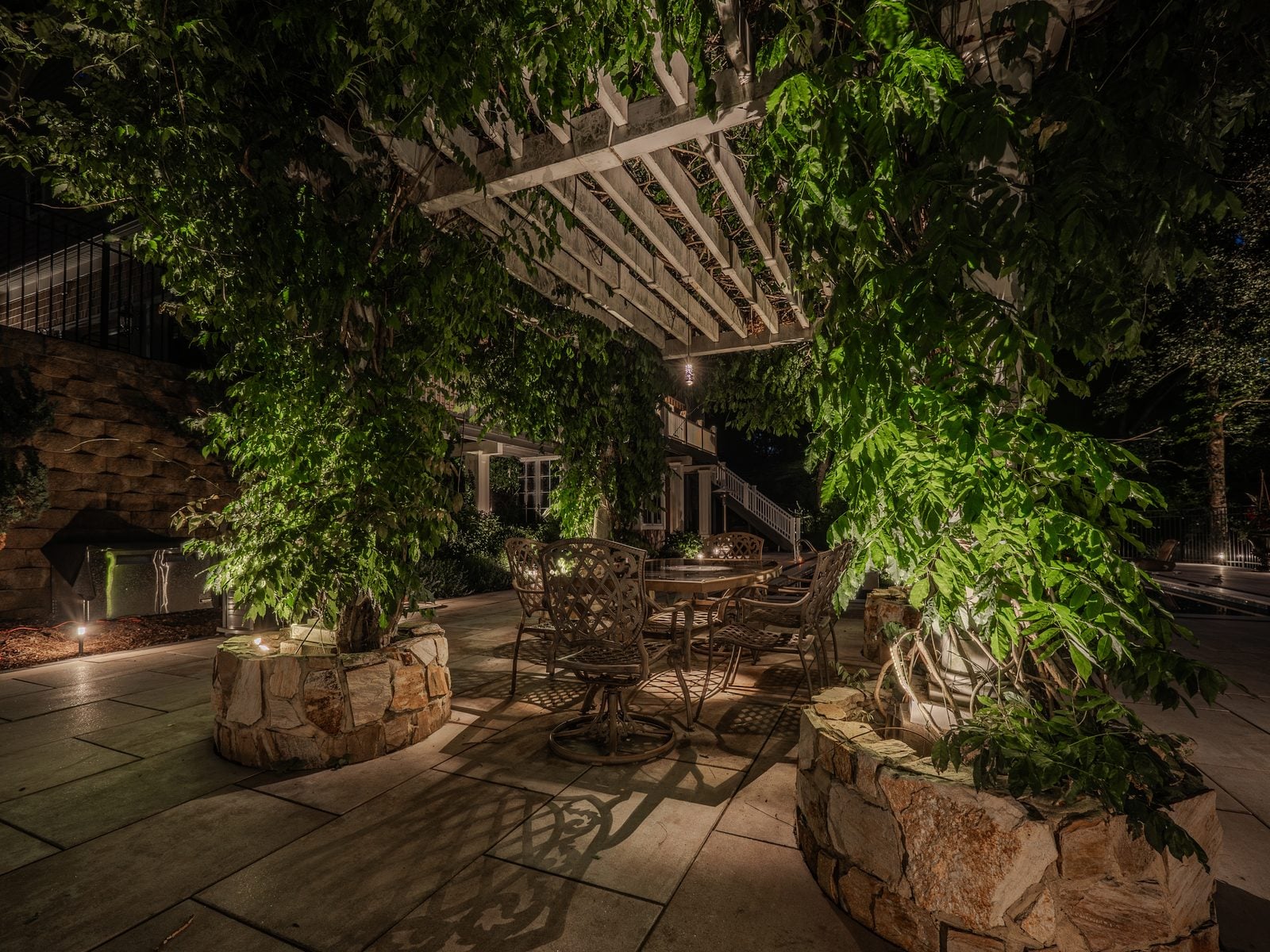A New Jersey property lit at night by Unique Outdoor Lighting