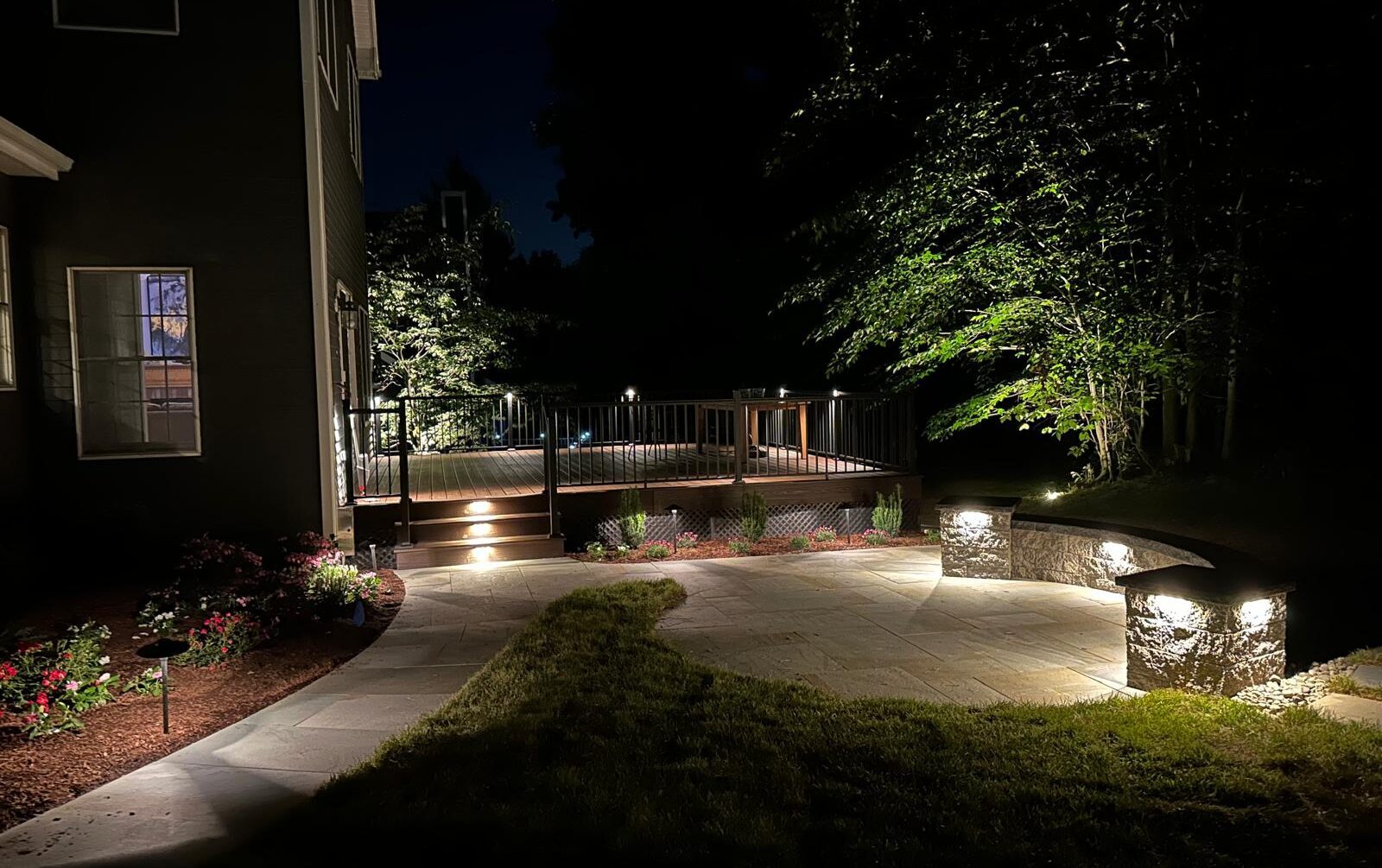 Low voltage landscape lighting illuminating a garden in Bedminster, NJ